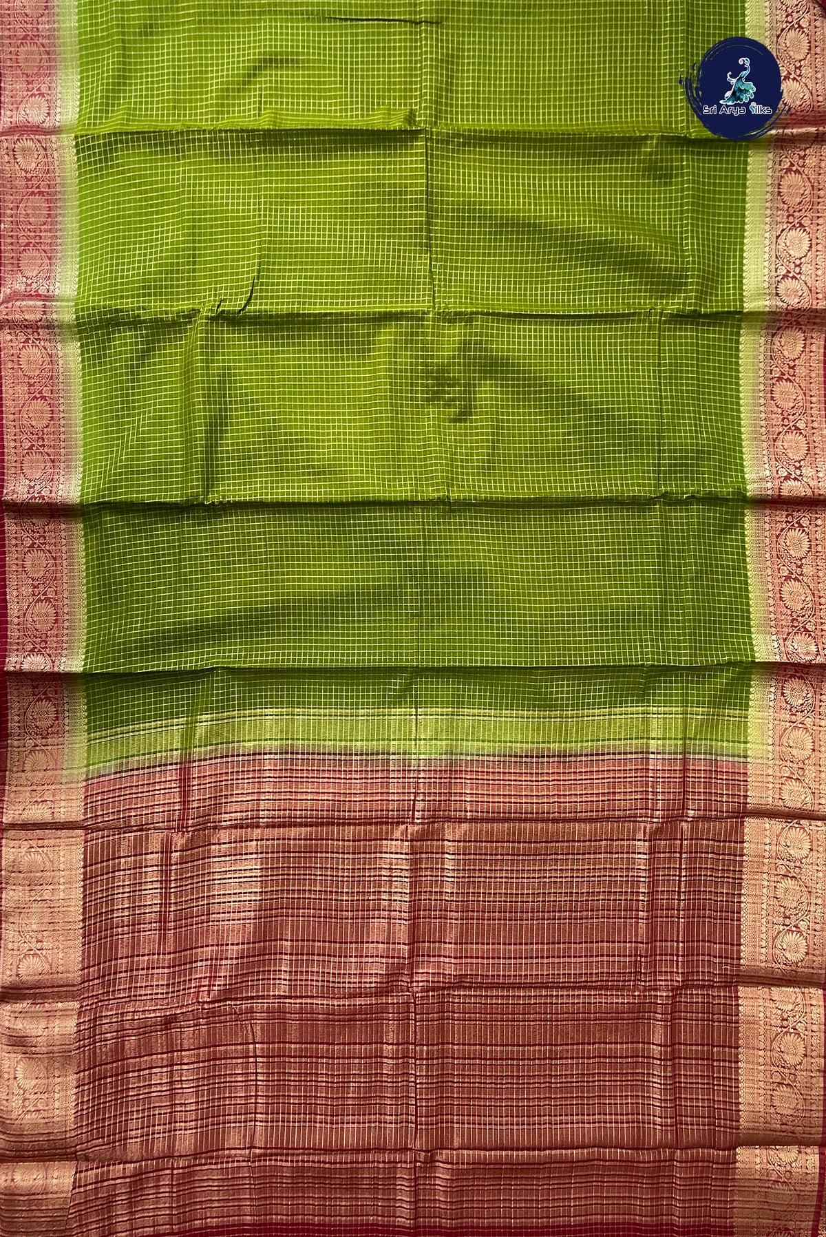 Mehendi Green Madisar Semi Silk Saree With Zari Checked Pattern