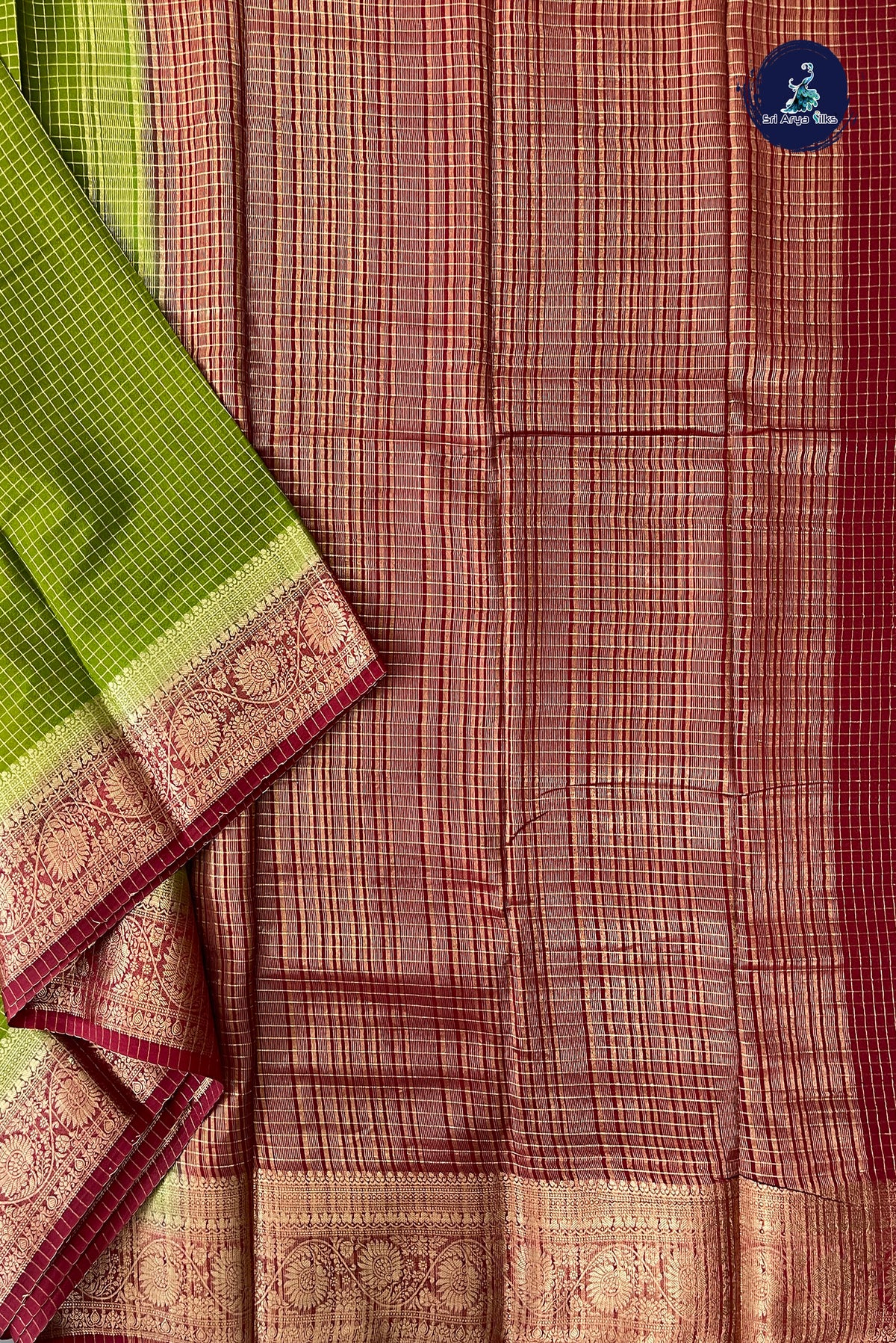Mehendi Green Madisar Semi Silk Saree With Zari Checked Pattern