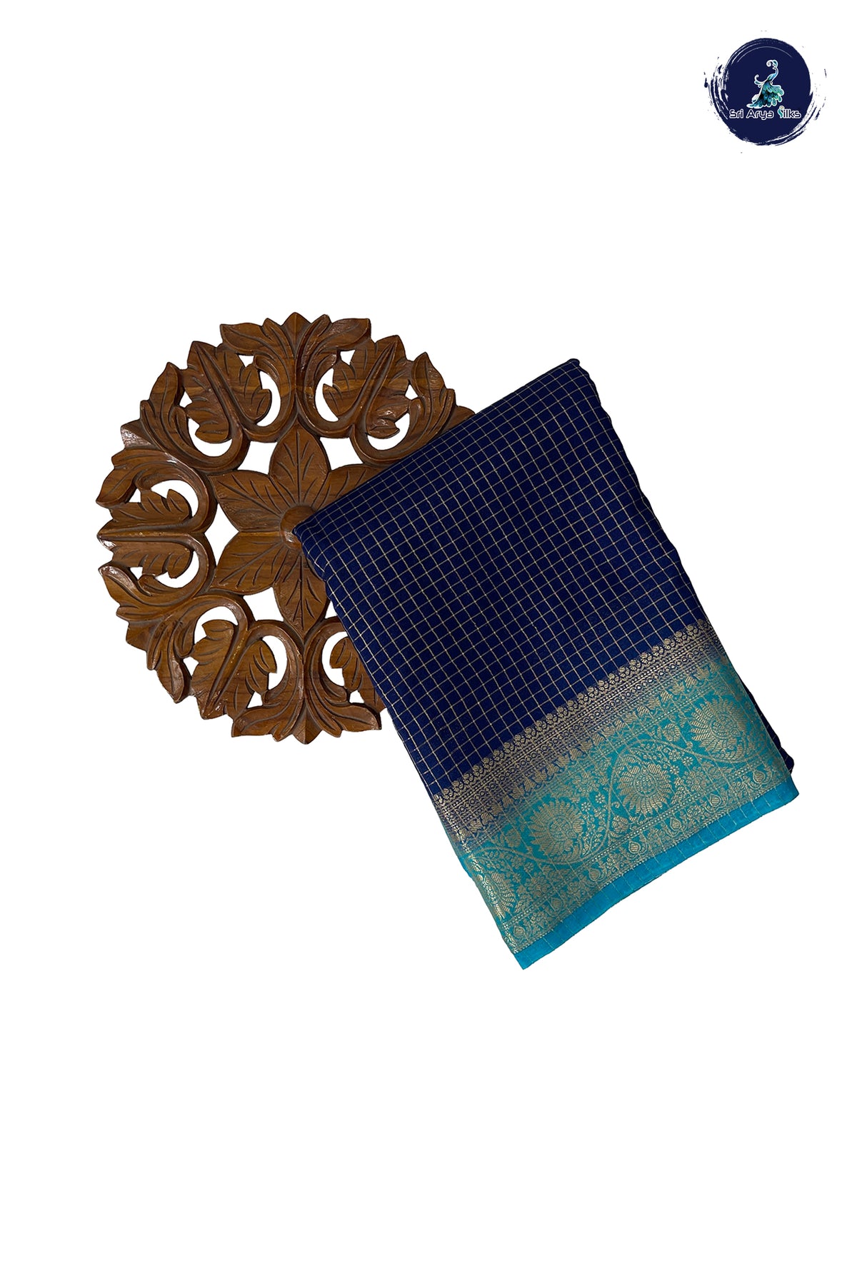 Dark Blue Madisar Semi Silk Saree With Zari Checked Pattern