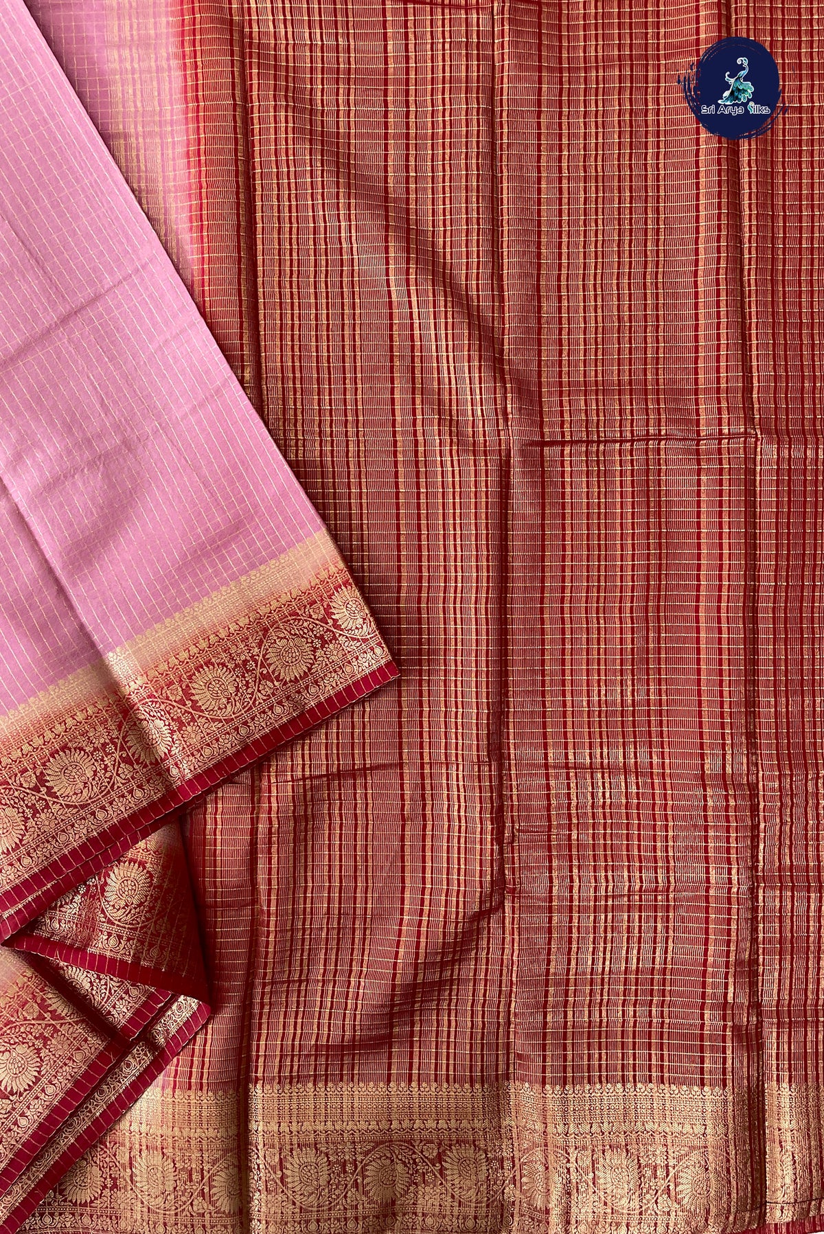 Light Pink Madisar Semi Silk Saree With Zari Checked Pattern