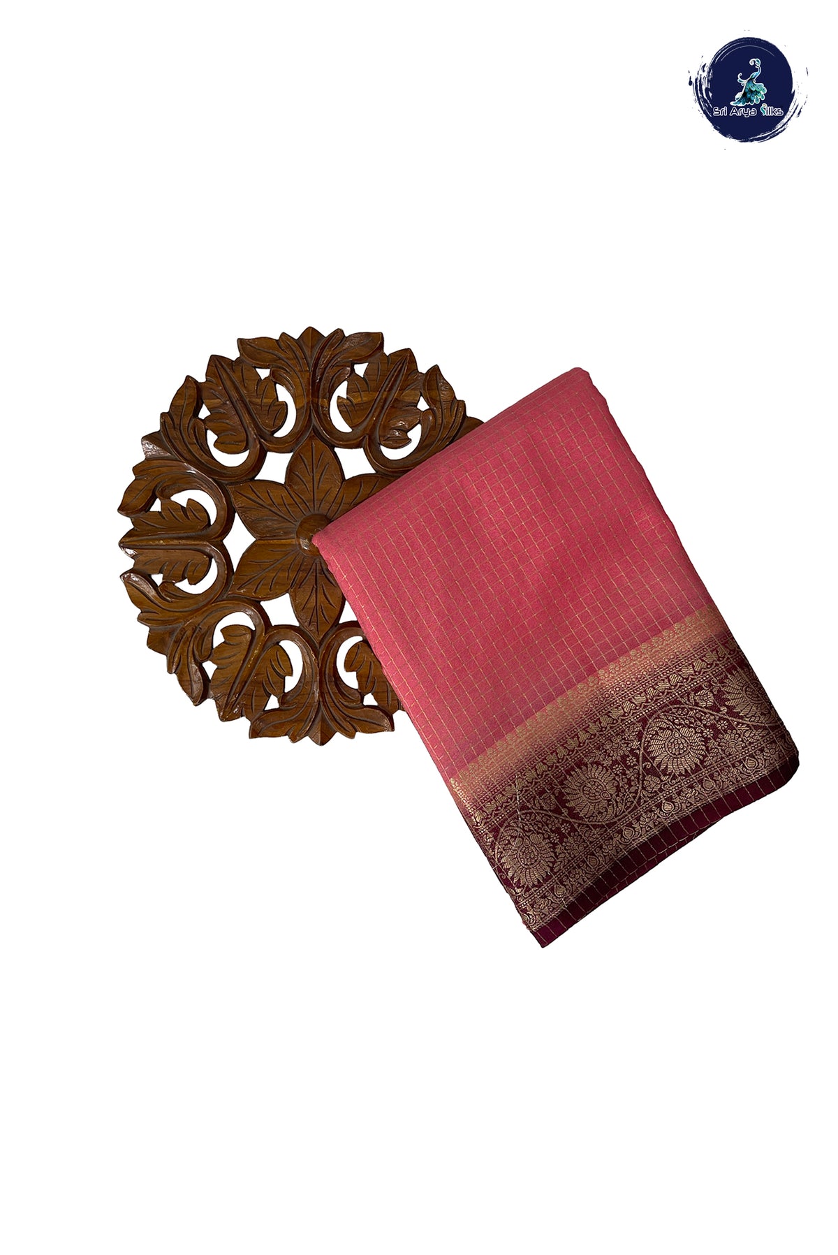Caramel Pink Madisar Semi Silk Saree With Zari Checked Pattern