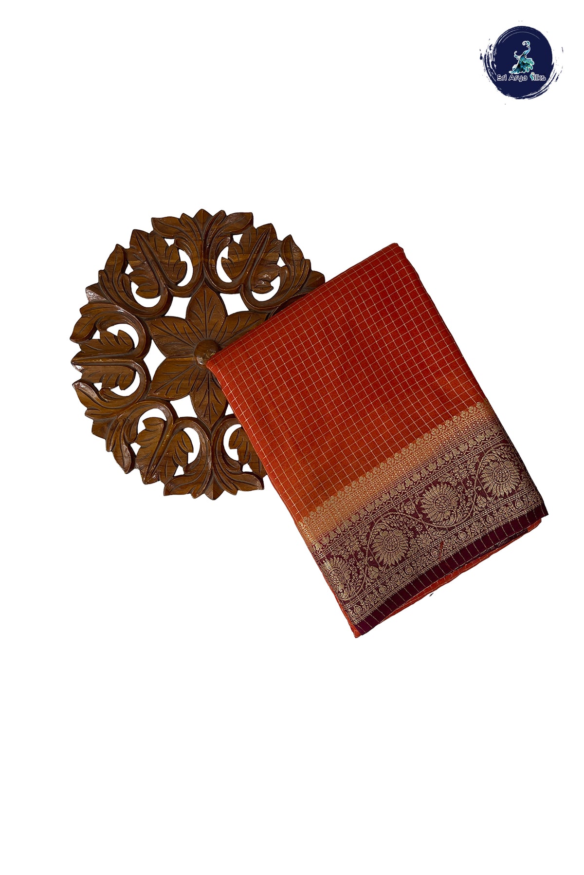 Rust Madisar Semi Silk Saree With Zari Checked Pattern