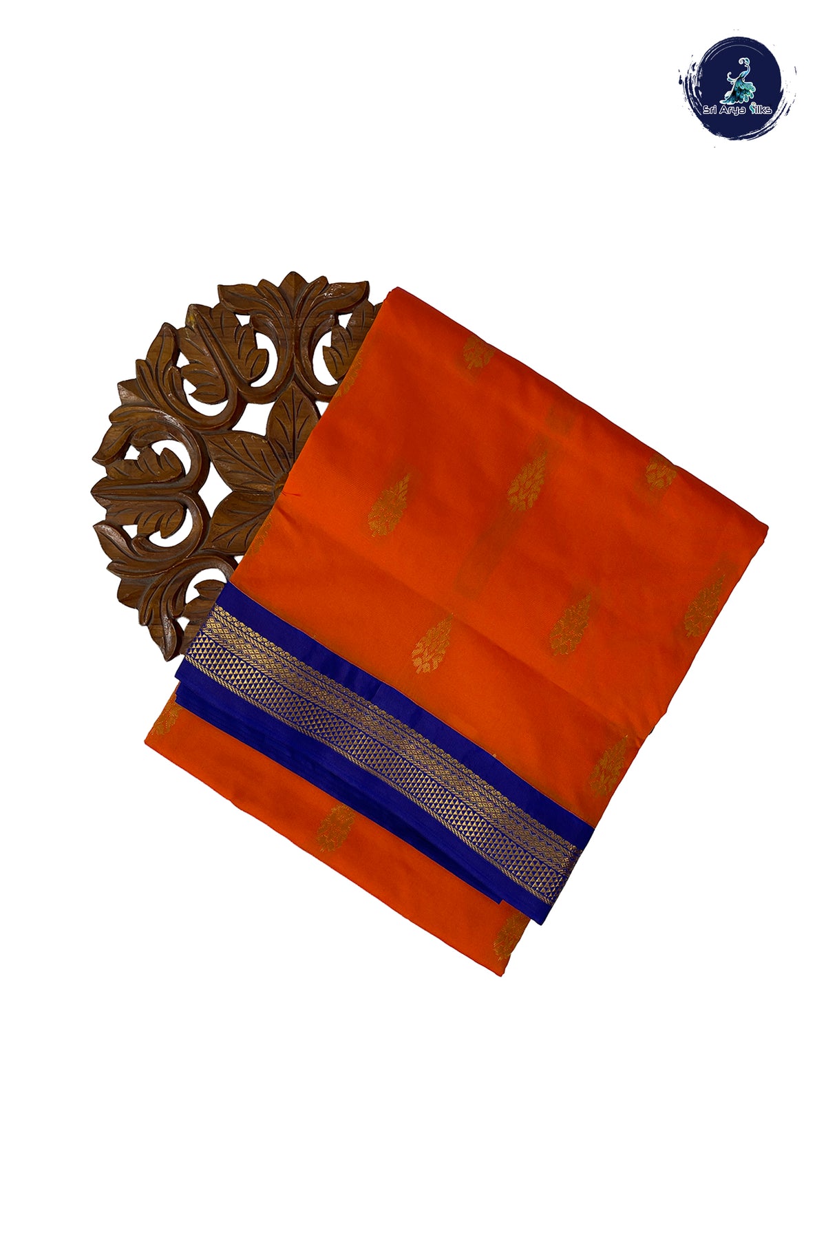 Orange Madisar Semi Silk Saree With Zari Buttas Pattern