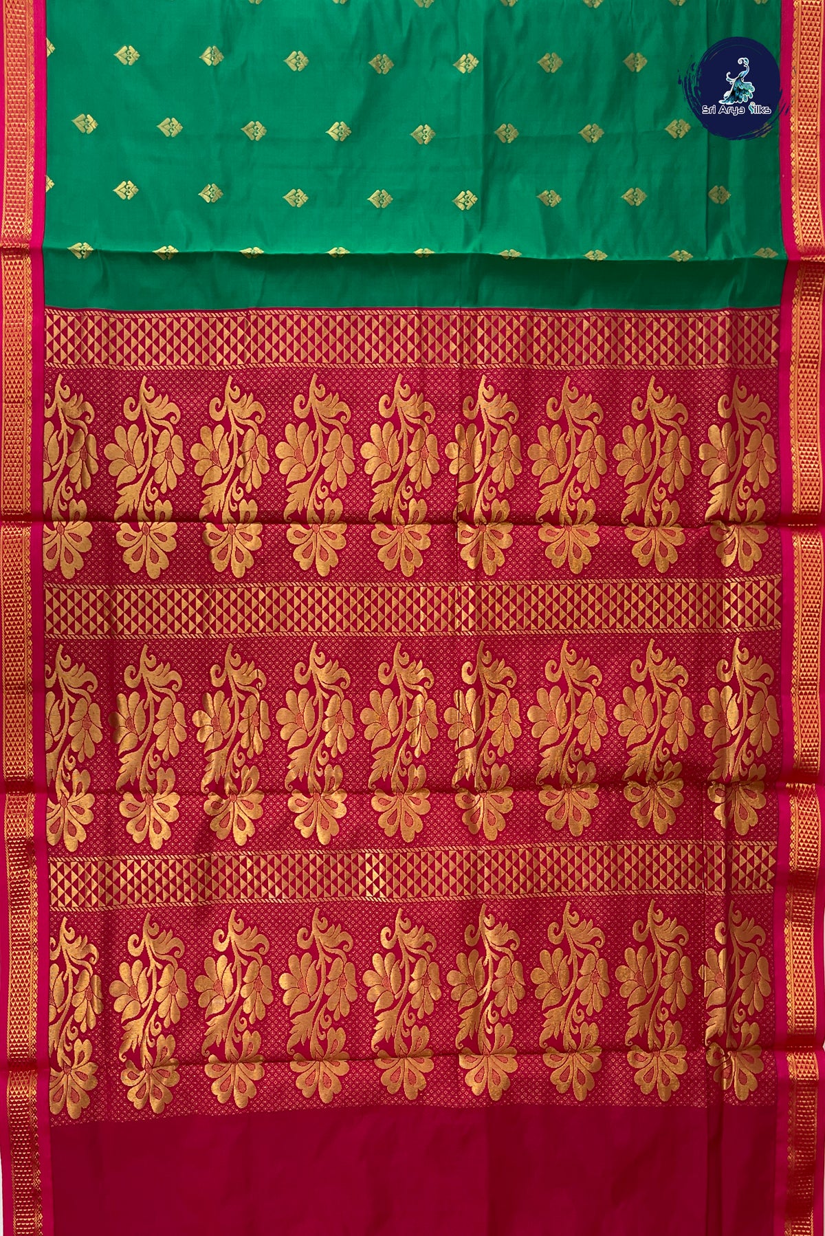 Green Madisar Semi Silk Saree With Zari Buttas Pattern