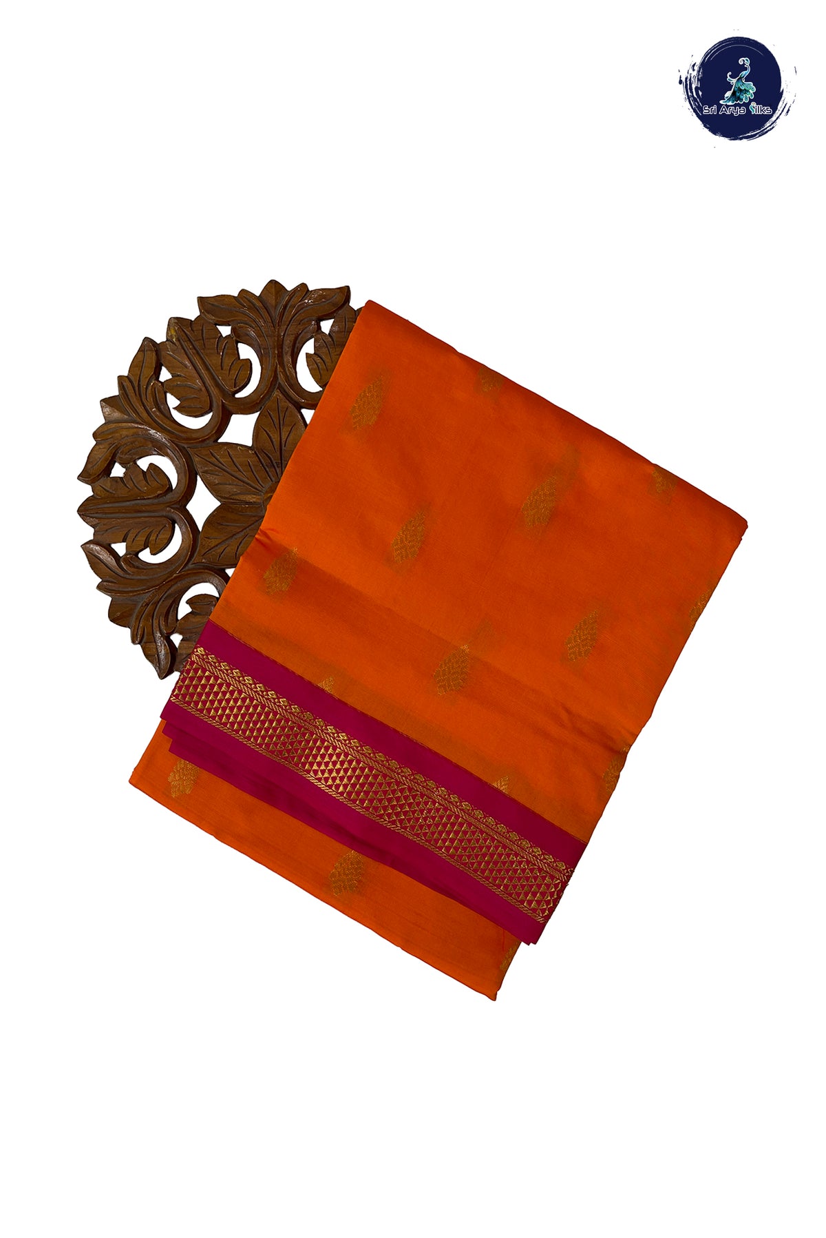 Orange Madisar Semi Silk Saree With Zari Buttas Pattern