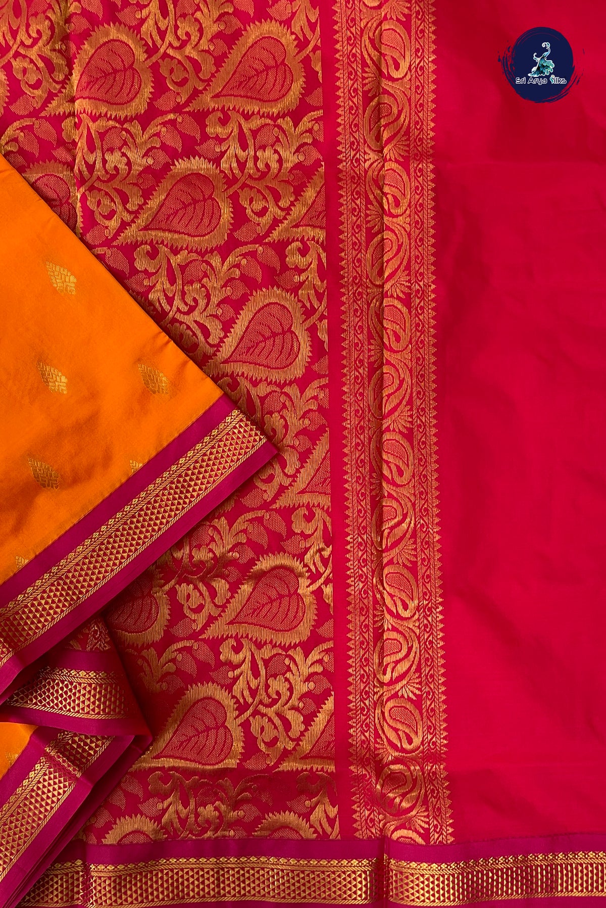 Orange Madisar Semi Silk Saree With Zari Buttas Pattern