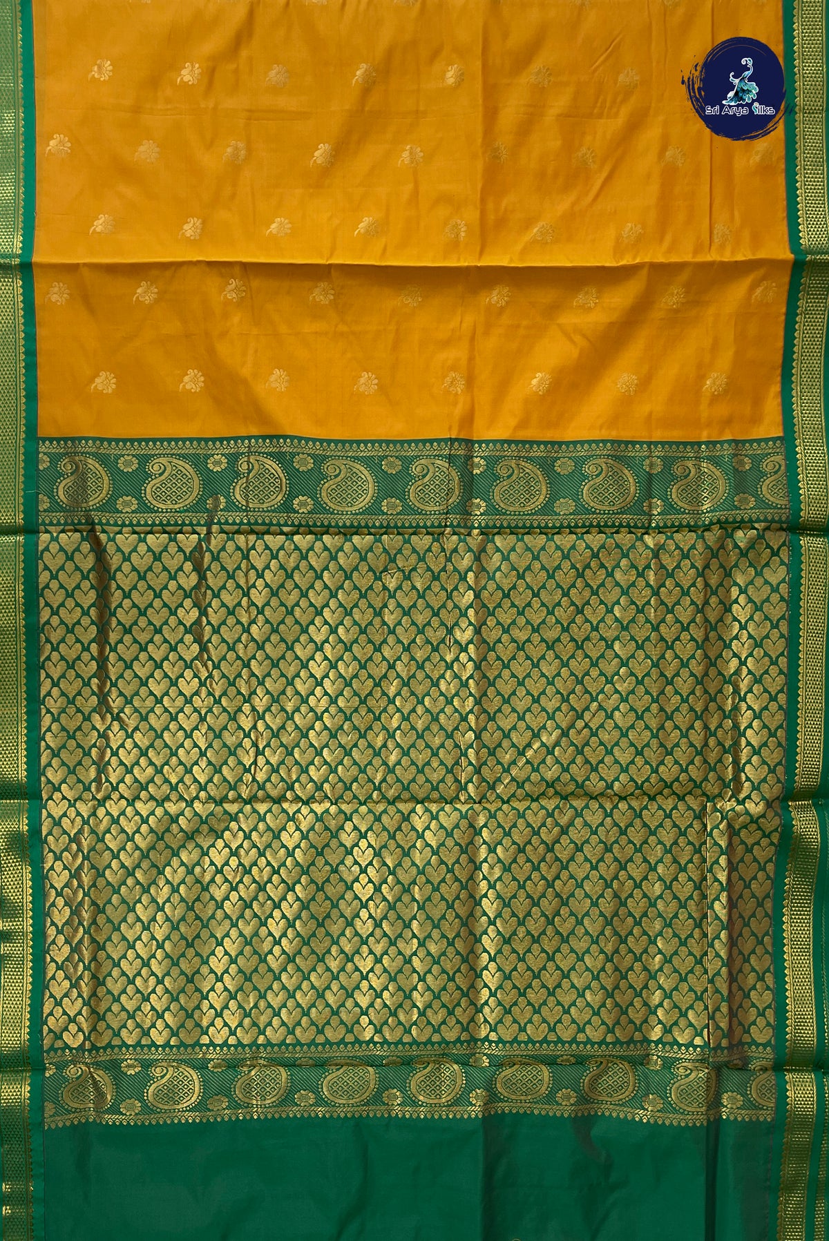 Mustard Yellow Madisar Semi Silk Saree With Zari Buttas Pattern