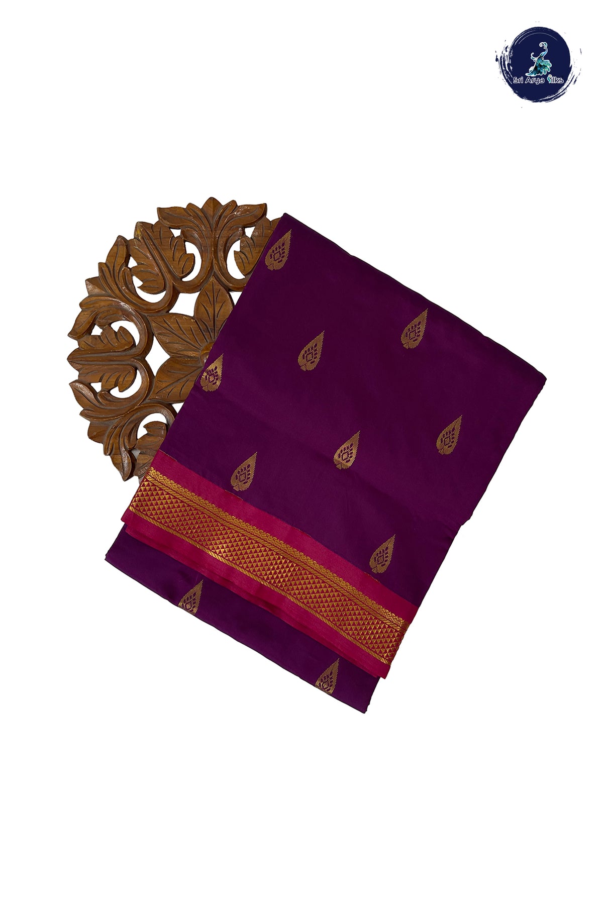 Dark Plum Madisar Semi Silk Saree With Zari Buttas Pattern