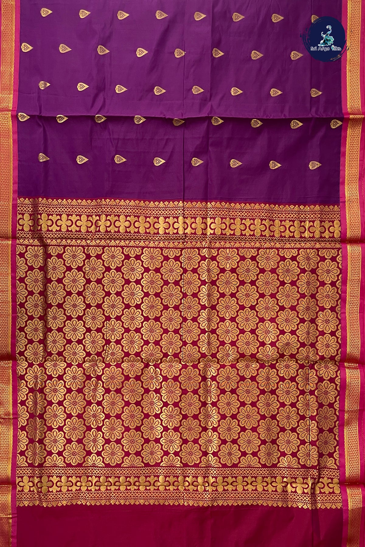 Dark Plum Madisar Semi Silk Saree With Zari Buttas Pattern
