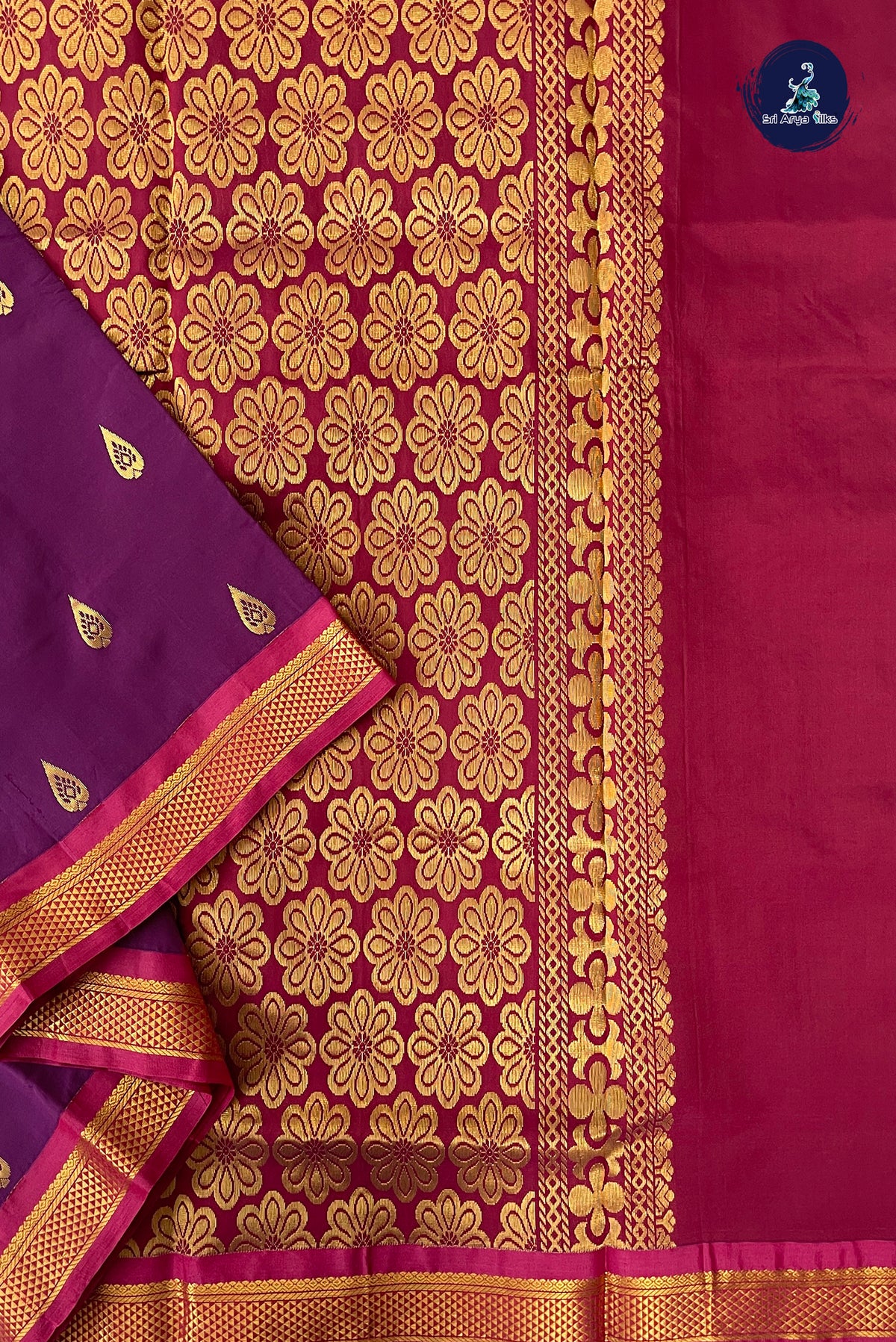 Dark Plum Madisar Semi Silk Saree With Zari Buttas Pattern