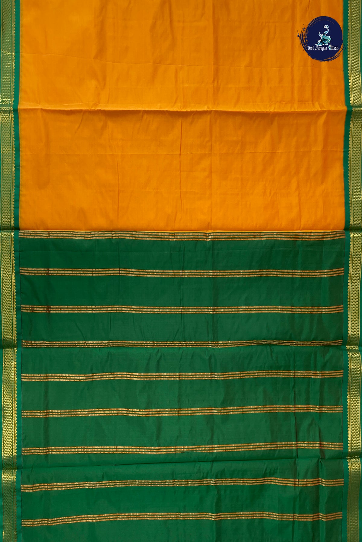 Lite Mustard Orange Madisar Semi Silk Saree With Plain Pattern