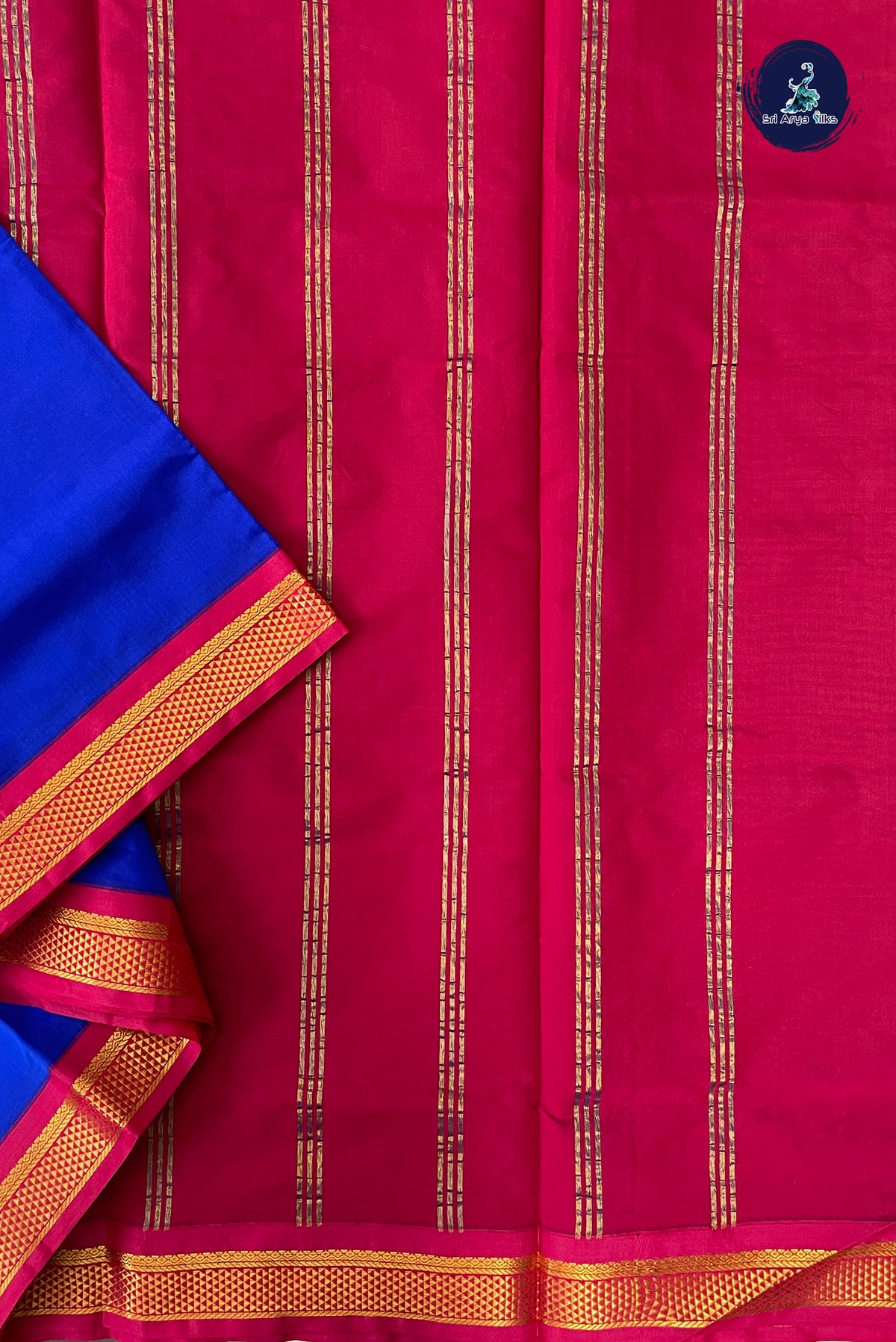 Blue Madisar Semi Silk Saree With Plain Pattern