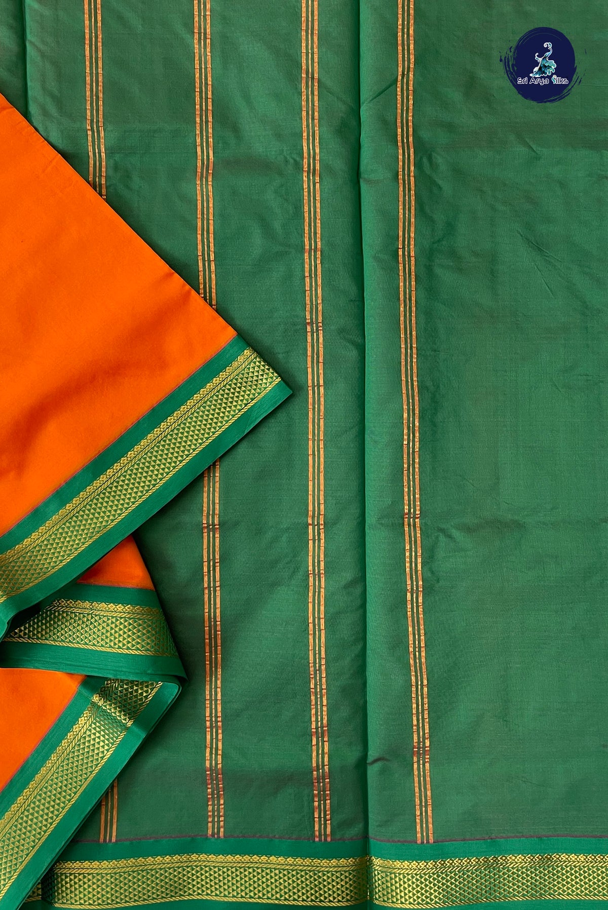 Orange Madisar Semi Silk Saree With Plain Pattern