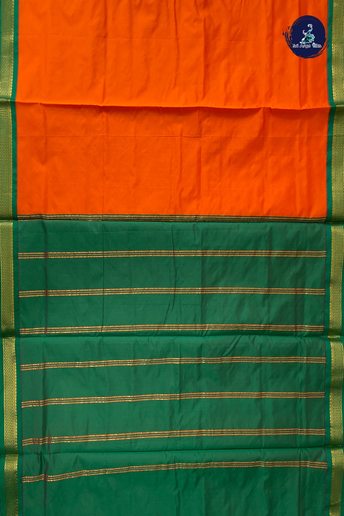 Orange Madisar Semi Silk Saree With Plain Pattern