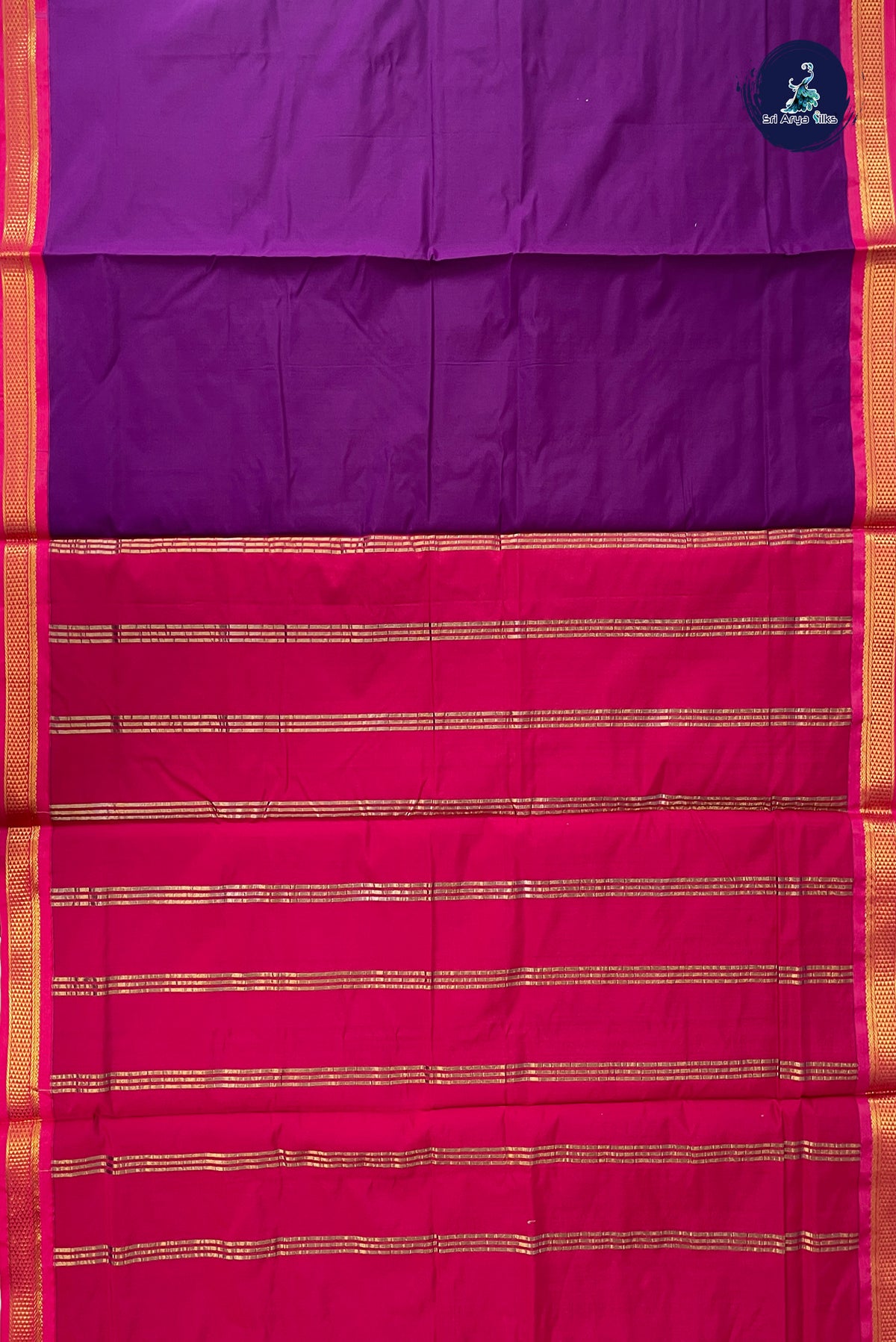Dark Plum Madisar Semi Silk Saree With Plain Pattern