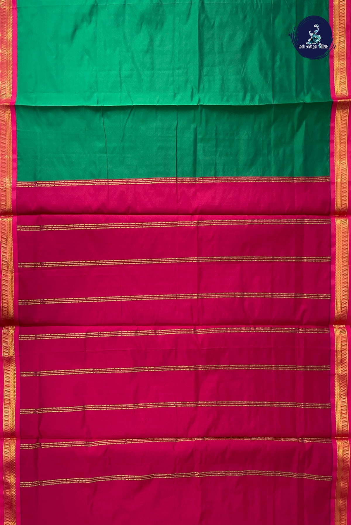 Green Madisar Semi Silk Saree With Plain Pattern