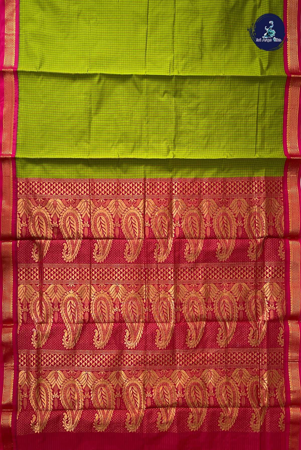 Light Green Madisar Semi Silk Saree With Checked Pattern