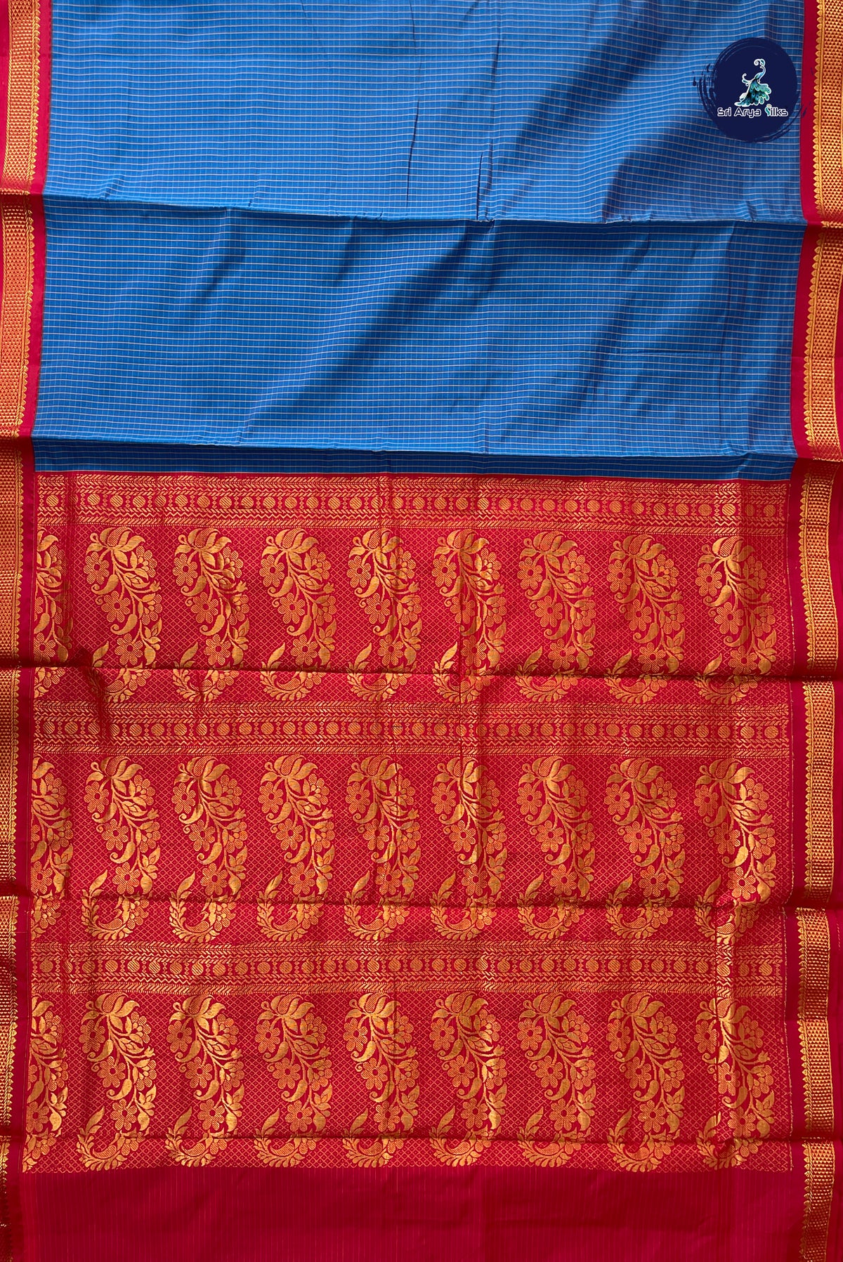 Sapphire Blue Madisar Semi Silk Saree With Checked Pattern