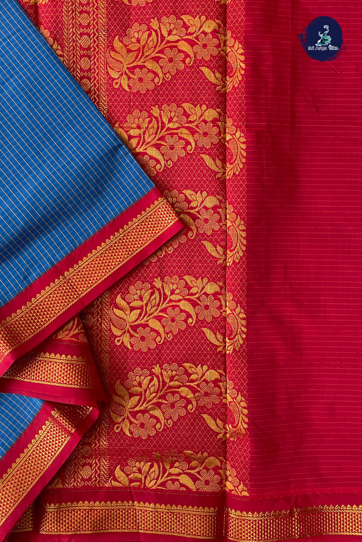 Sapphire Blue Madisar Semi Silk Saree With Checked Pattern