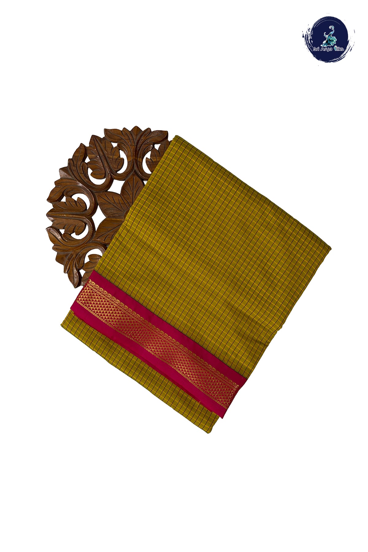Yellowish Green Madisar Semi Silk Saree With Checked Pattern