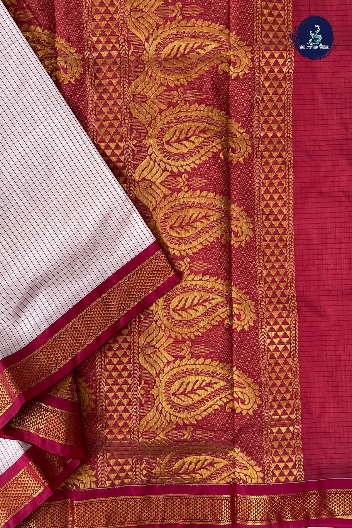 White Madisar Semi Silk Saree With Checked Pattern