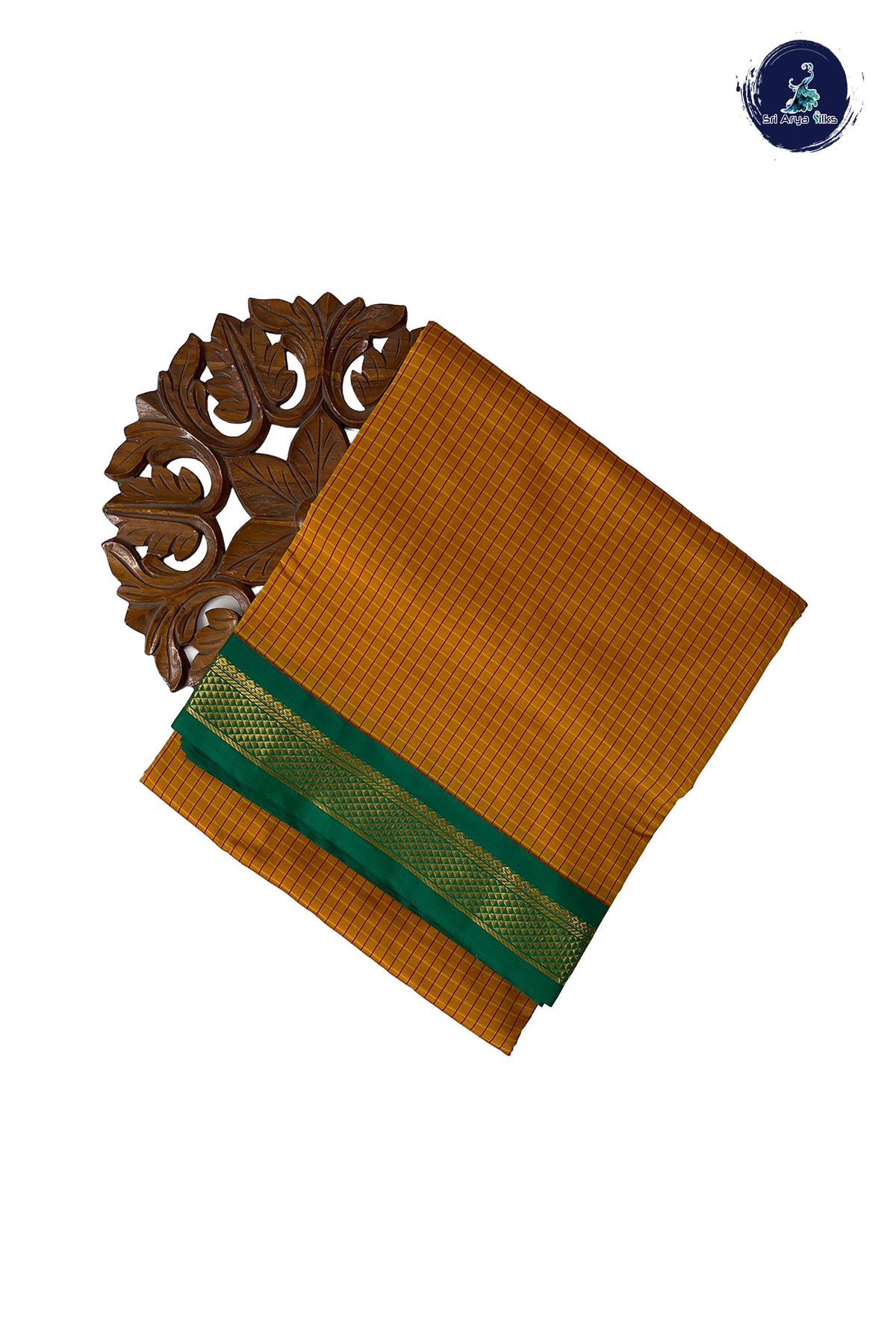 Mustard Yellow Madisar Semi Silk Saree With Checked Pattern