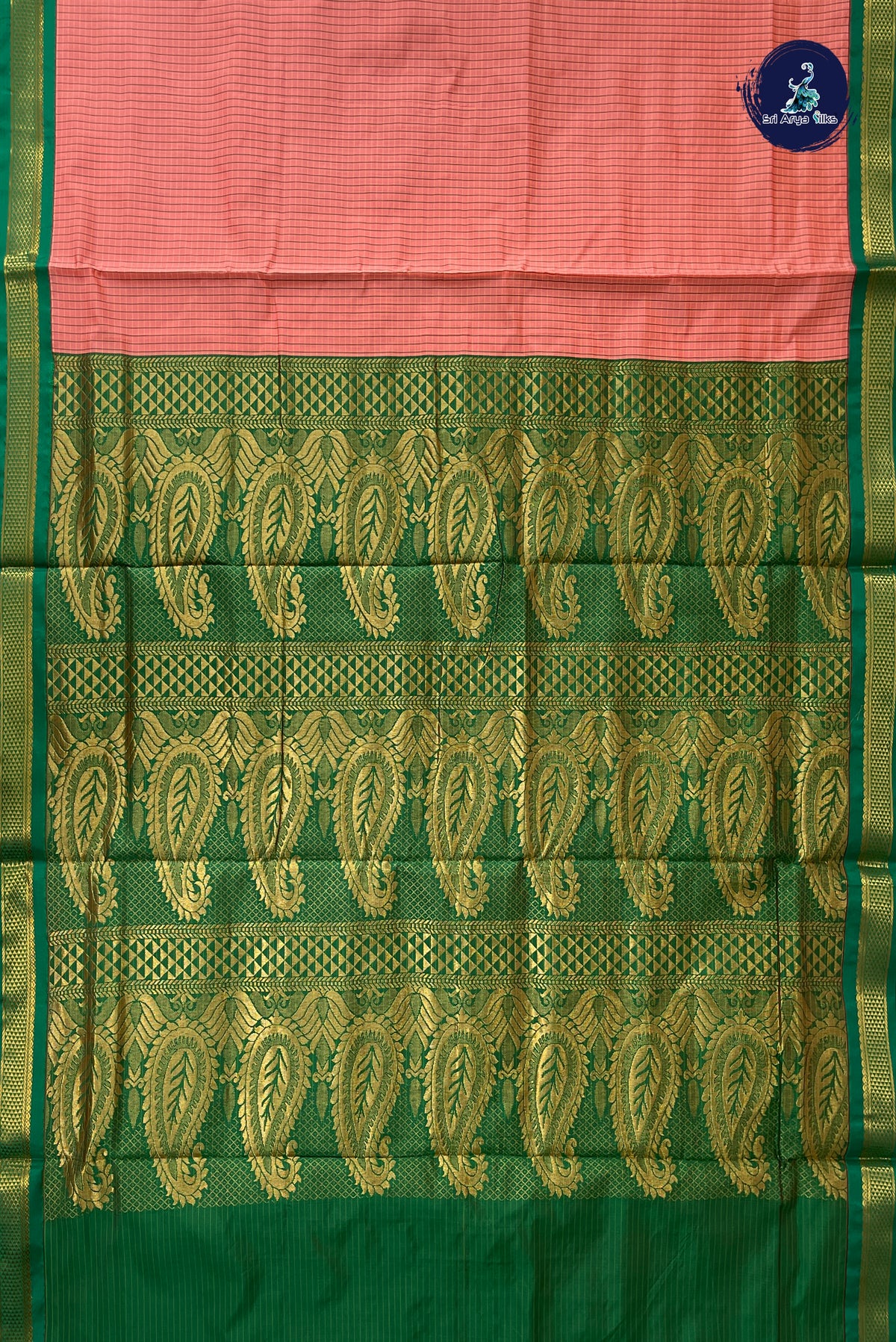 Peach Madisar Semi Silk Saree With Checked Pattern