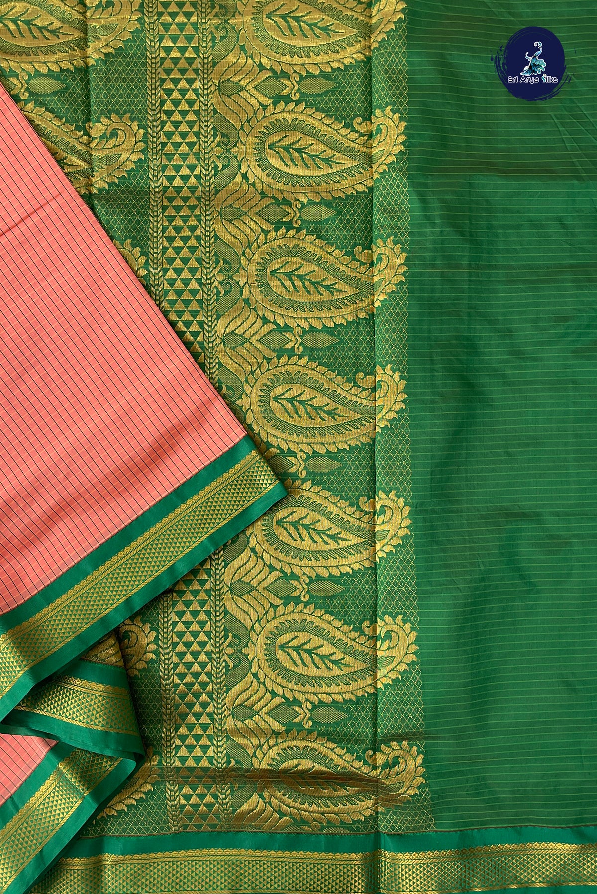 Peach Madisar Semi Silk Saree With Checked Pattern