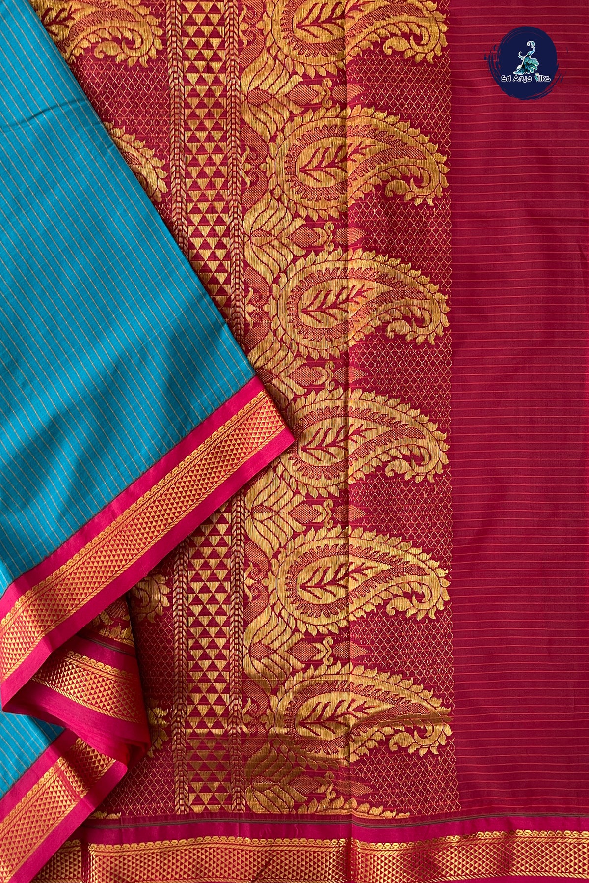 Teal Blue Madisar Semi Silk Saree With Checked Pattern