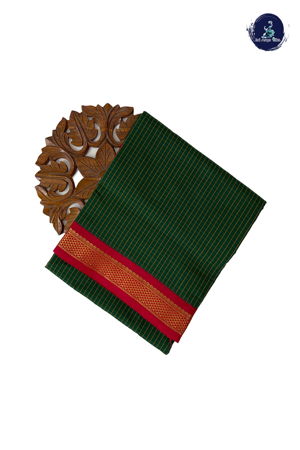 Bottle Green Madisar Semi Silk Saree With Checked Pattern