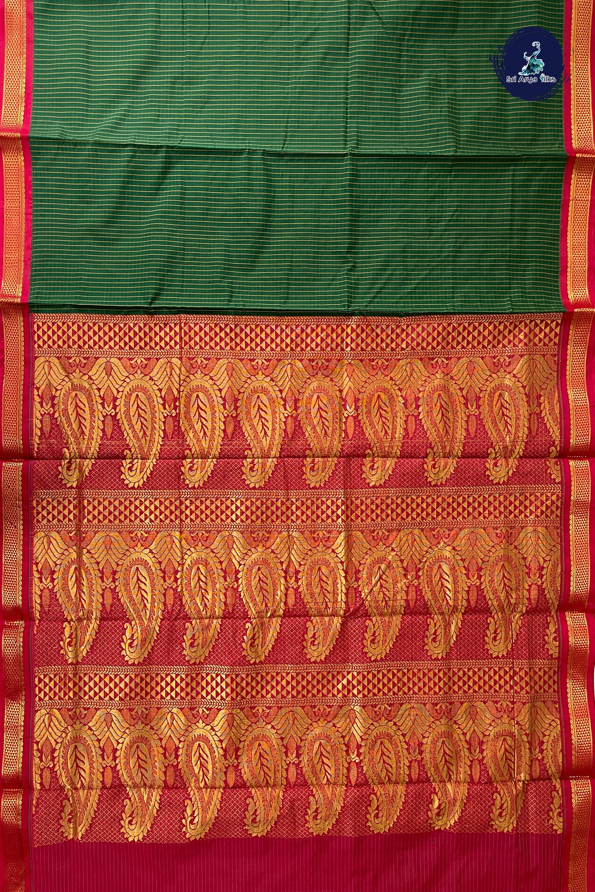 Bottle Green Madisar Semi Silk Saree With Checked Pattern