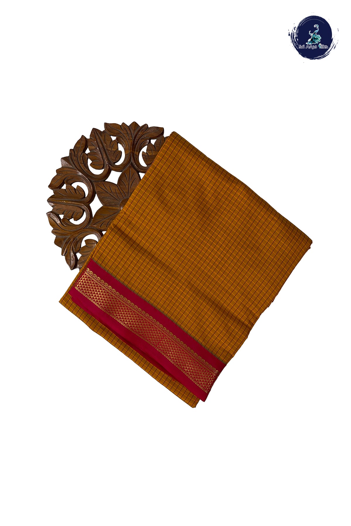 Lite Mustard Orange Madisar Semi Silk Saree With Checked Pattern