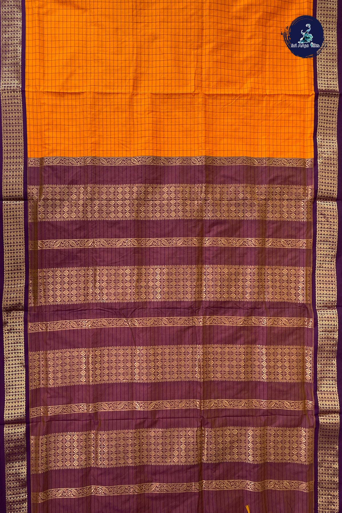 Orange Madisar Semi Silk Saree With Checked Pattern
