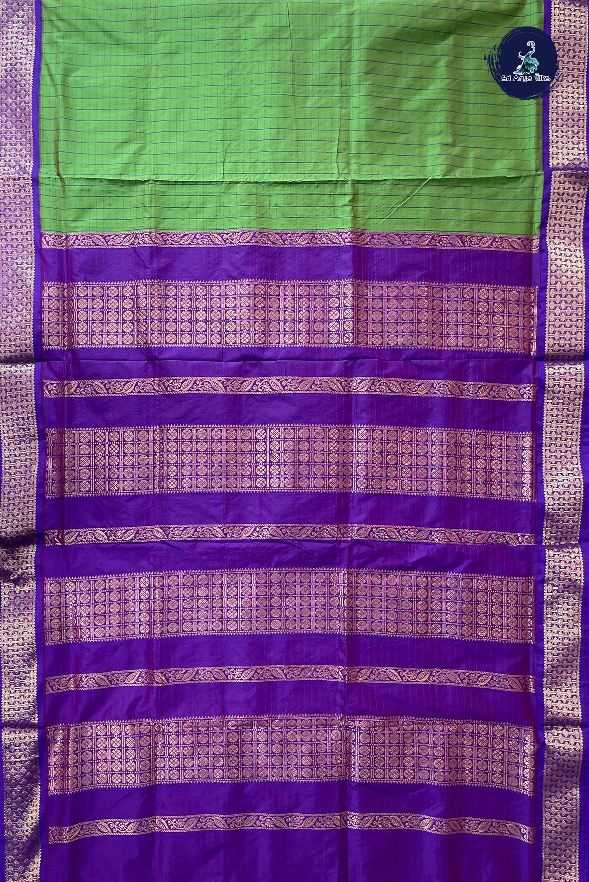 Green Madisar Semi Silk Saree With Checked Pattern