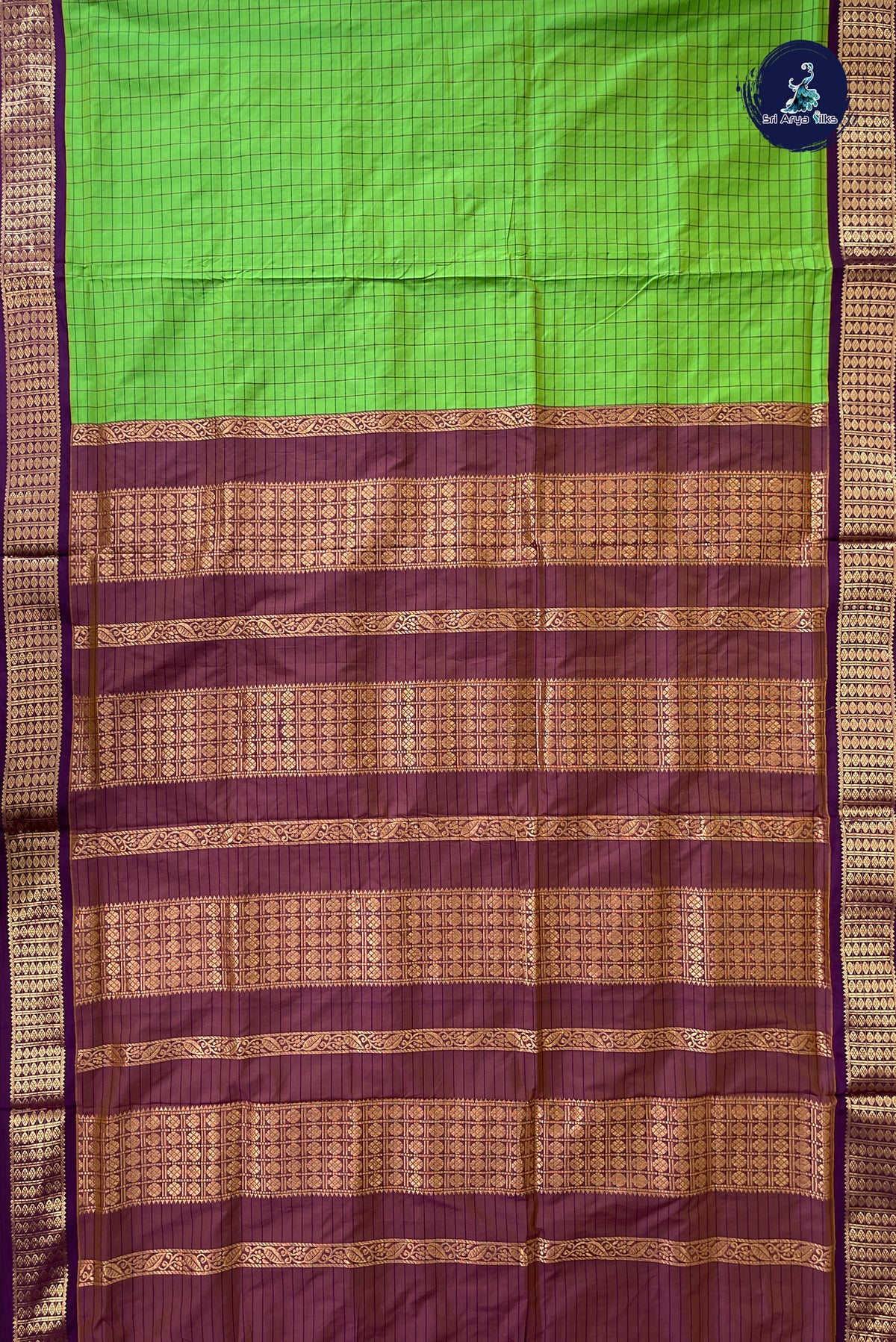 Green Madisar Semi Silk Saree With Checked Pattern