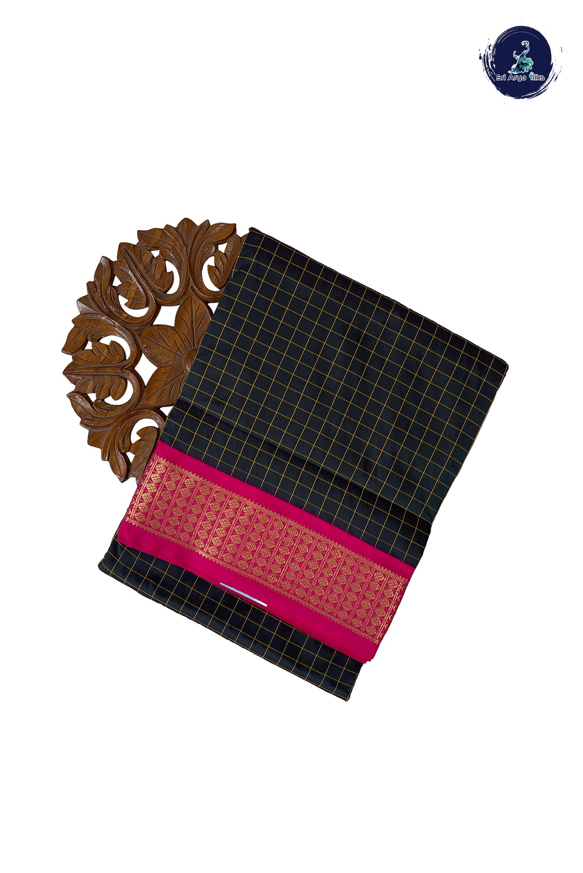 Dark Green Madisar Semi Silk Saree With Checked Pattern
