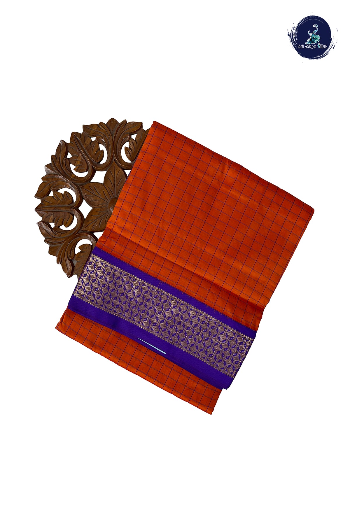 Orange Madisar Semi Silk Saree With Checked Pattern