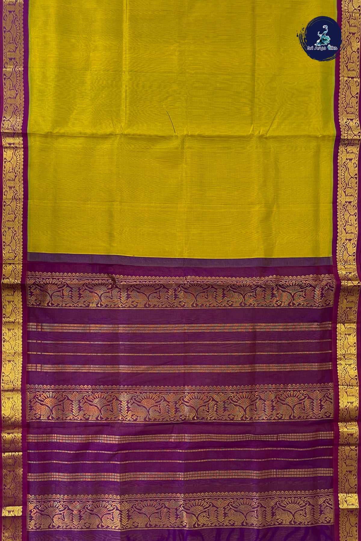 Golden Mustard Madisar Silk Cotton Saree With Plain Pattern