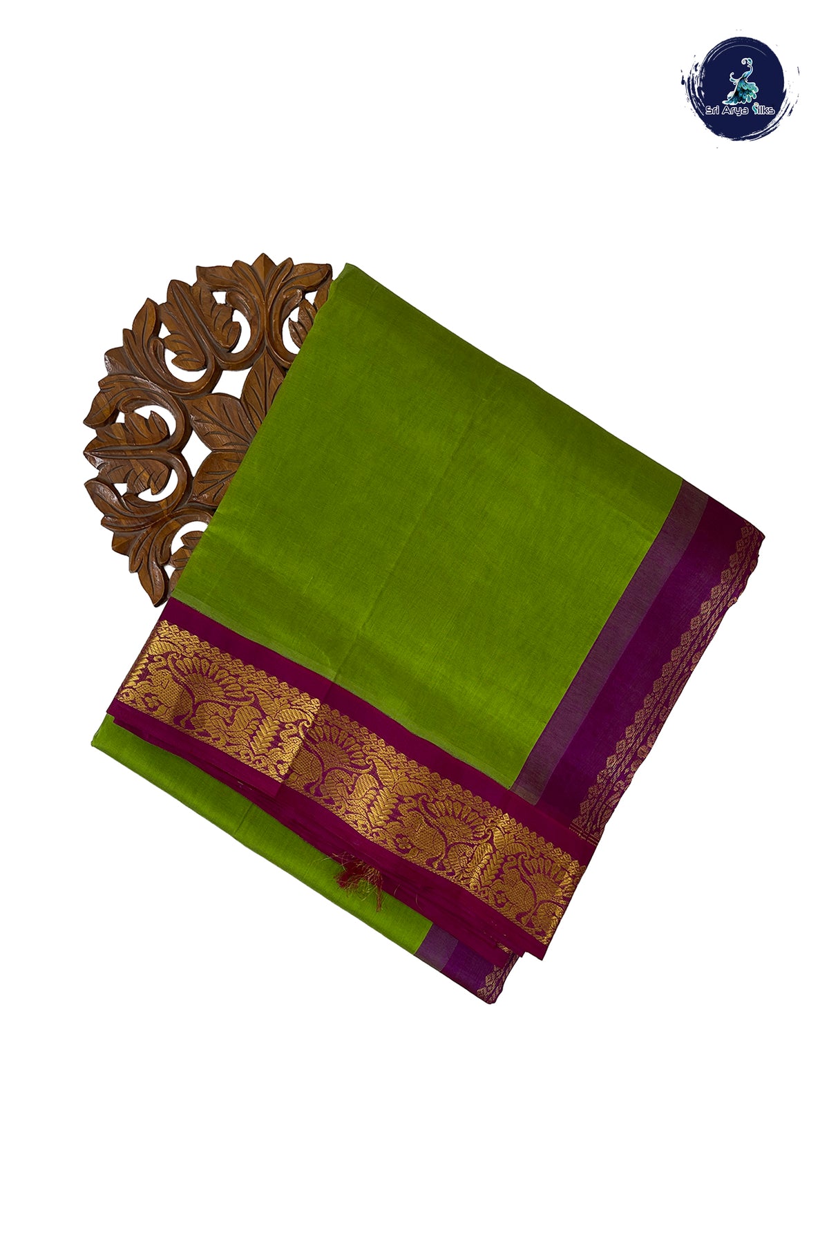Lime Green Madisar Silk Cotton Saree With Plain Pattern
