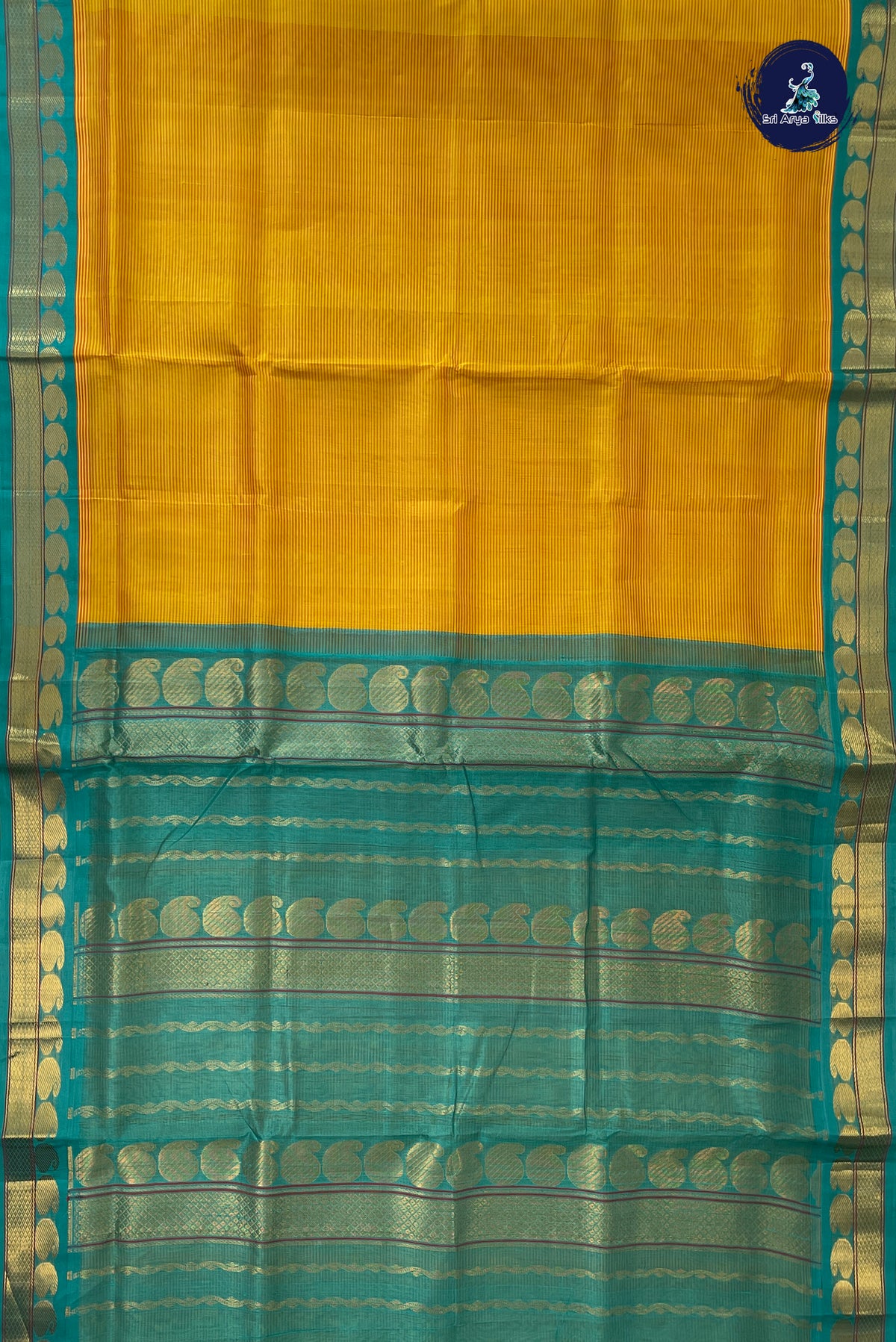 Yellow Madisar Silk Cotton Saree With Stripes Pattern