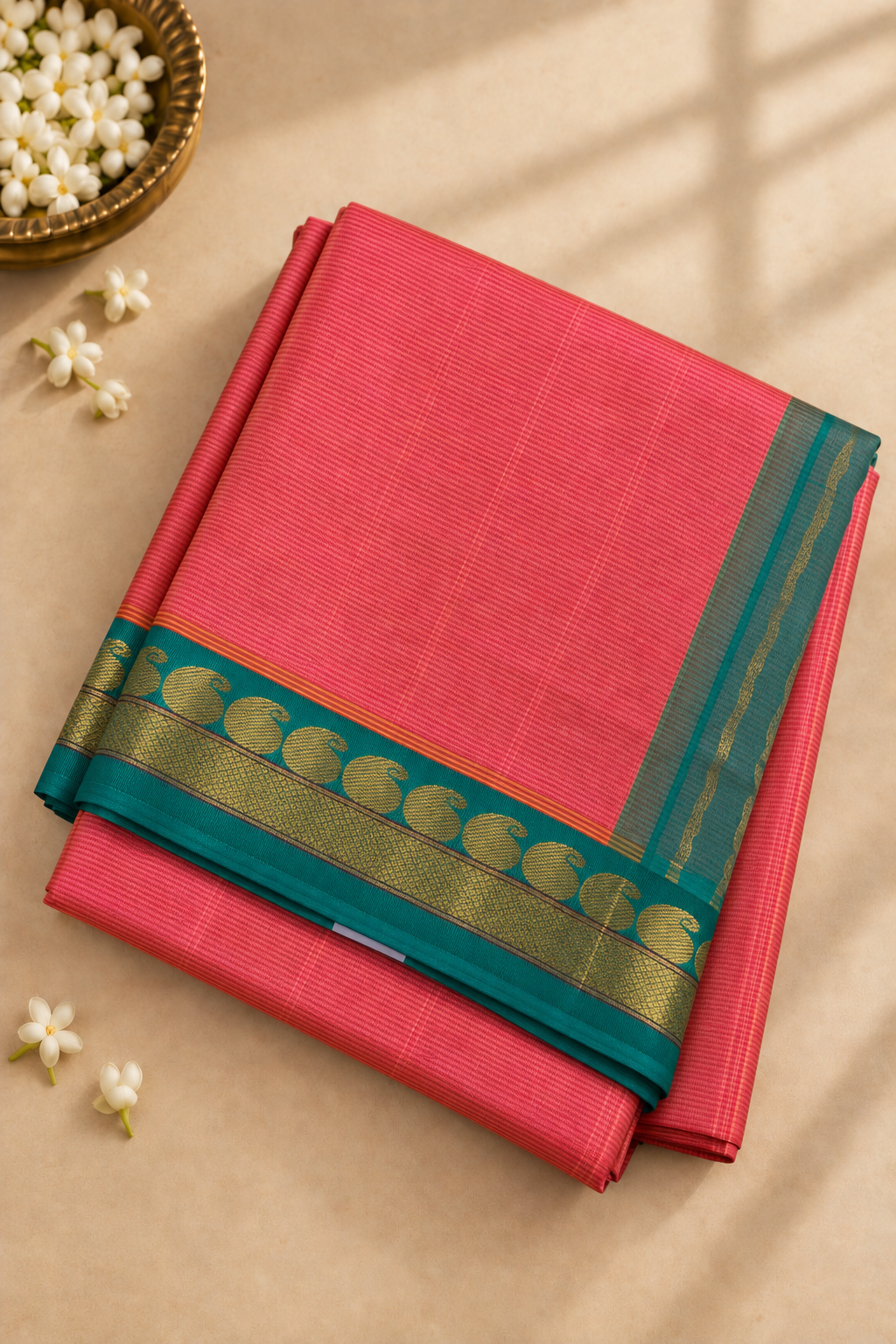 Pink Madisar Silk Cotton Saree With Stripes Pattern