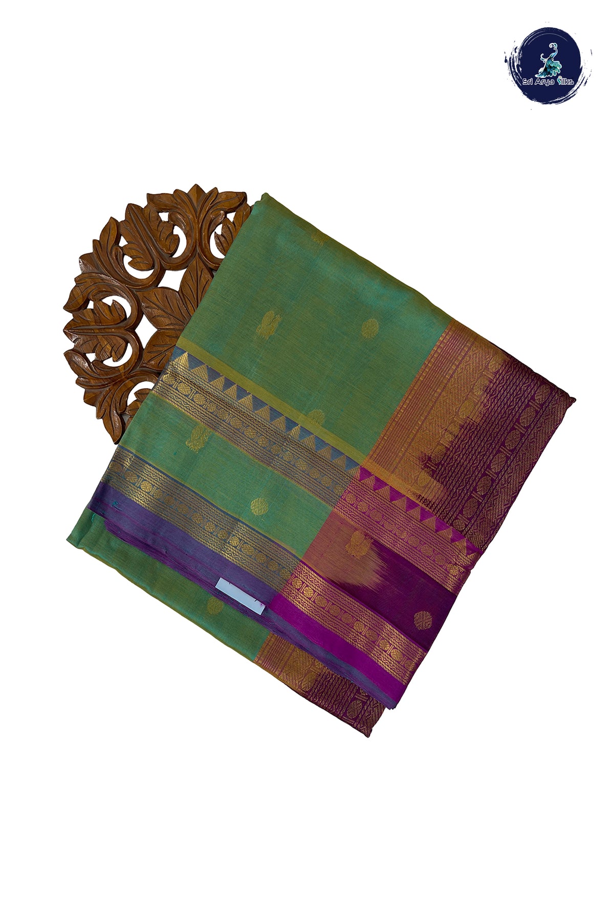 Dual Tone Green Madisar Silk Cotton Saree With Zari Buttas Pattern