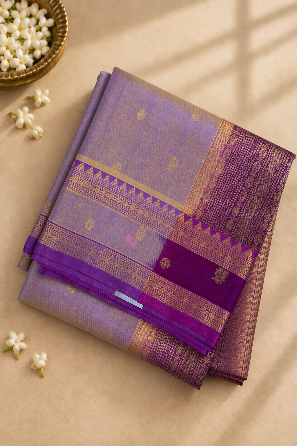 Lavender Madisar Silk Cotton Saree With Zari Buttas Pattern