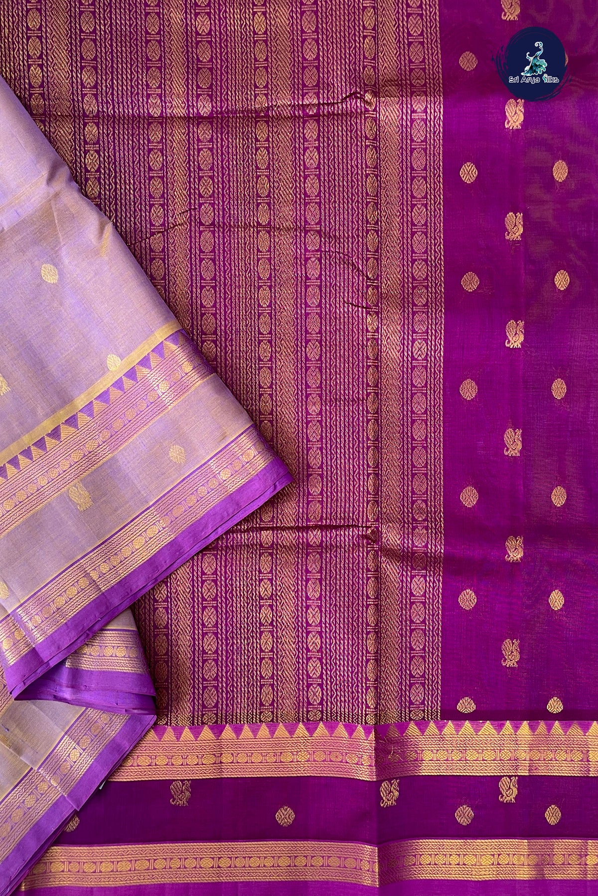 Lavender Madisar Silk Cotton Saree With Zari Buttas Pattern