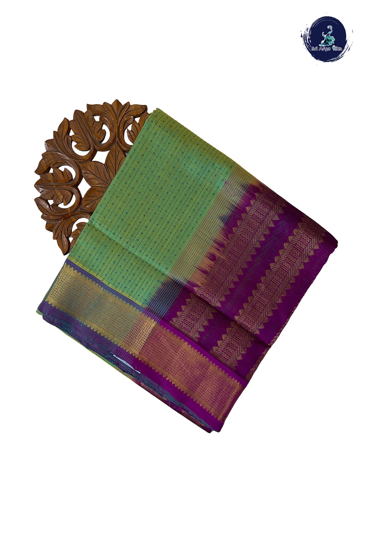 Sea Green Madisar Silk Cotton Saree With Laksha Deepam Design Pattern