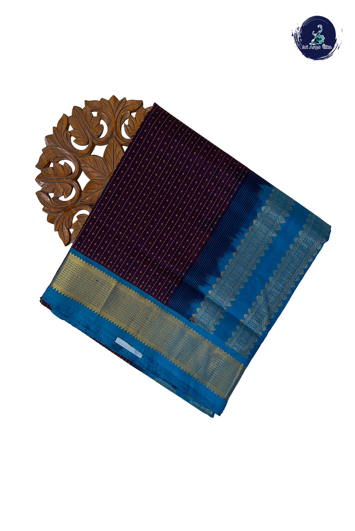 Dark Violet Madisar Silk Cotton Saree With Laksha Deepam Design Pattern