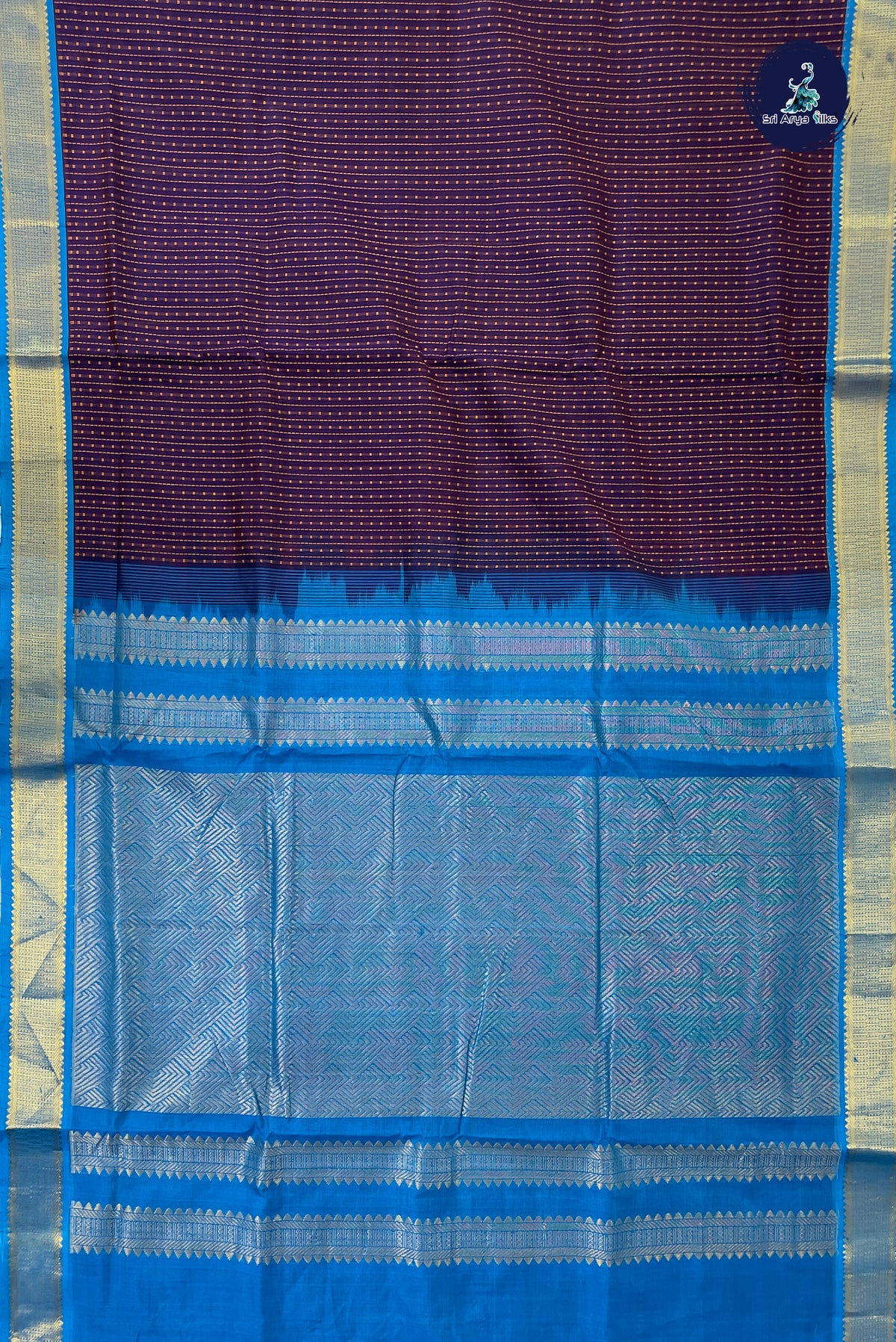 Dark Violet Madisar Silk Cotton Saree With Laksha Deepam Design Pattern