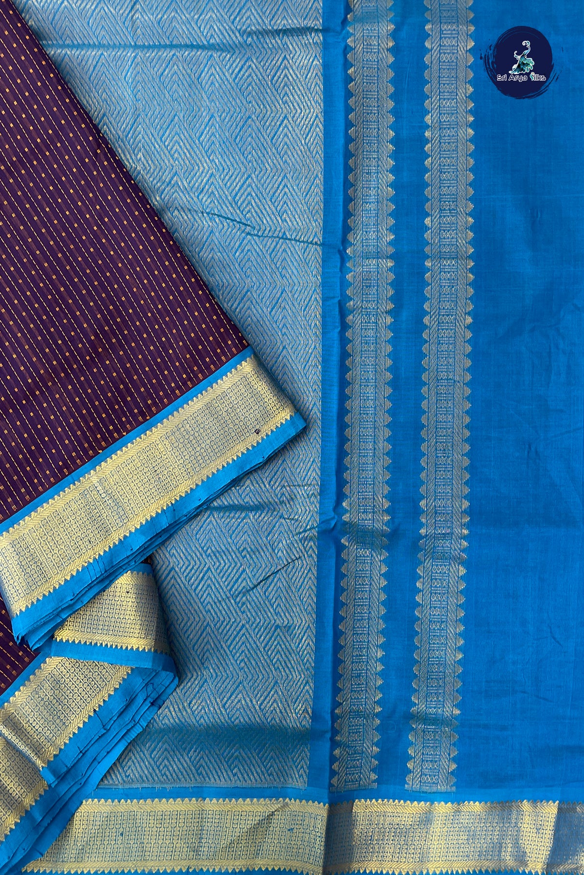 Dark Violet Madisar Silk Cotton Saree With Laksha Deepam Design Pattern