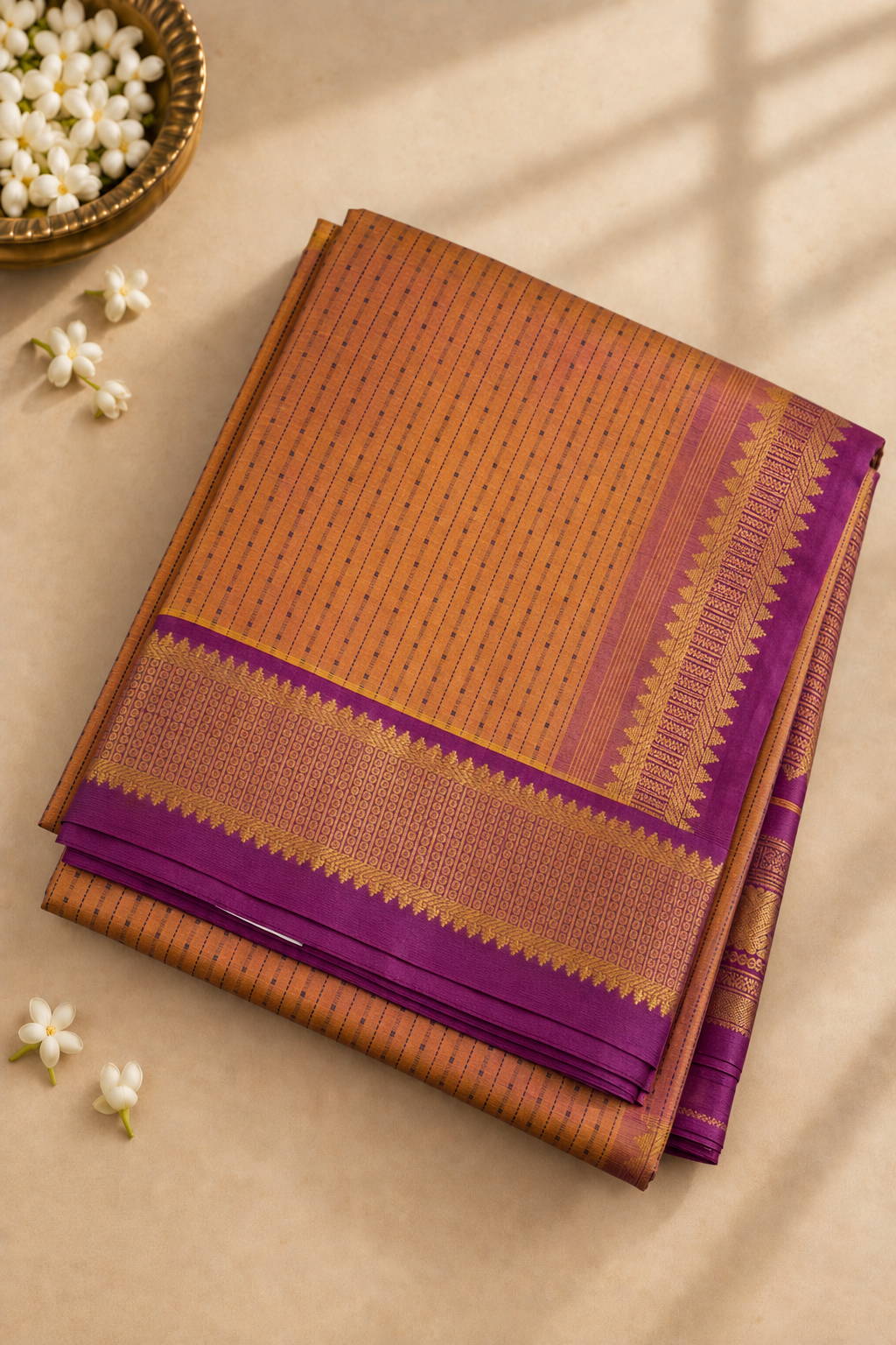 Dual Tone Pink Madisar Silk Cotton Saree With Laksha Deepam Design Pattern