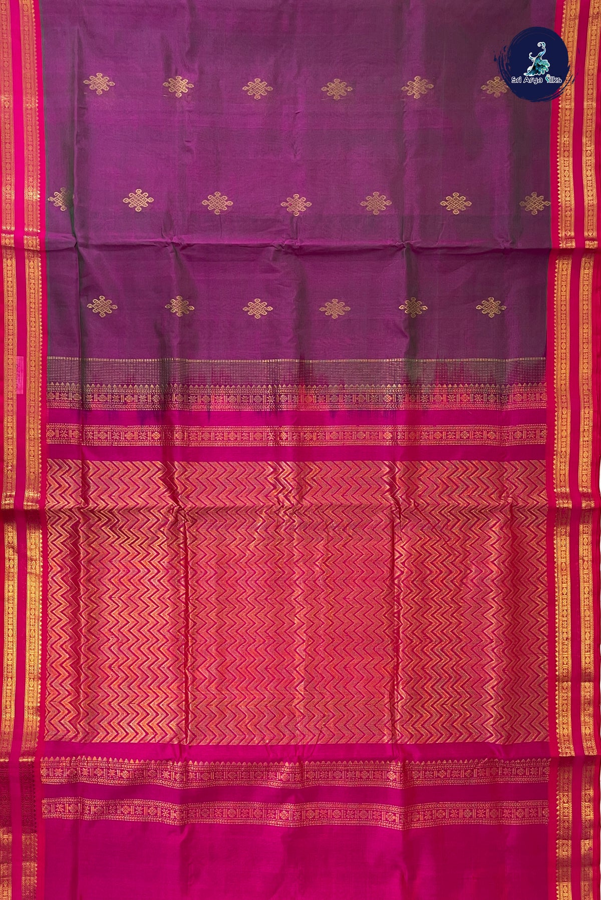 Dual Tone Purple Madisar Silk Cotton Saree With Zari Buttas Pattern